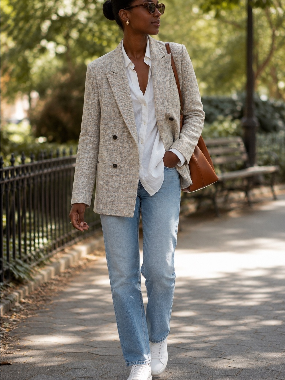 Charlies Double-Breasted Tweed Blazer in Cream with Pastel Threads
